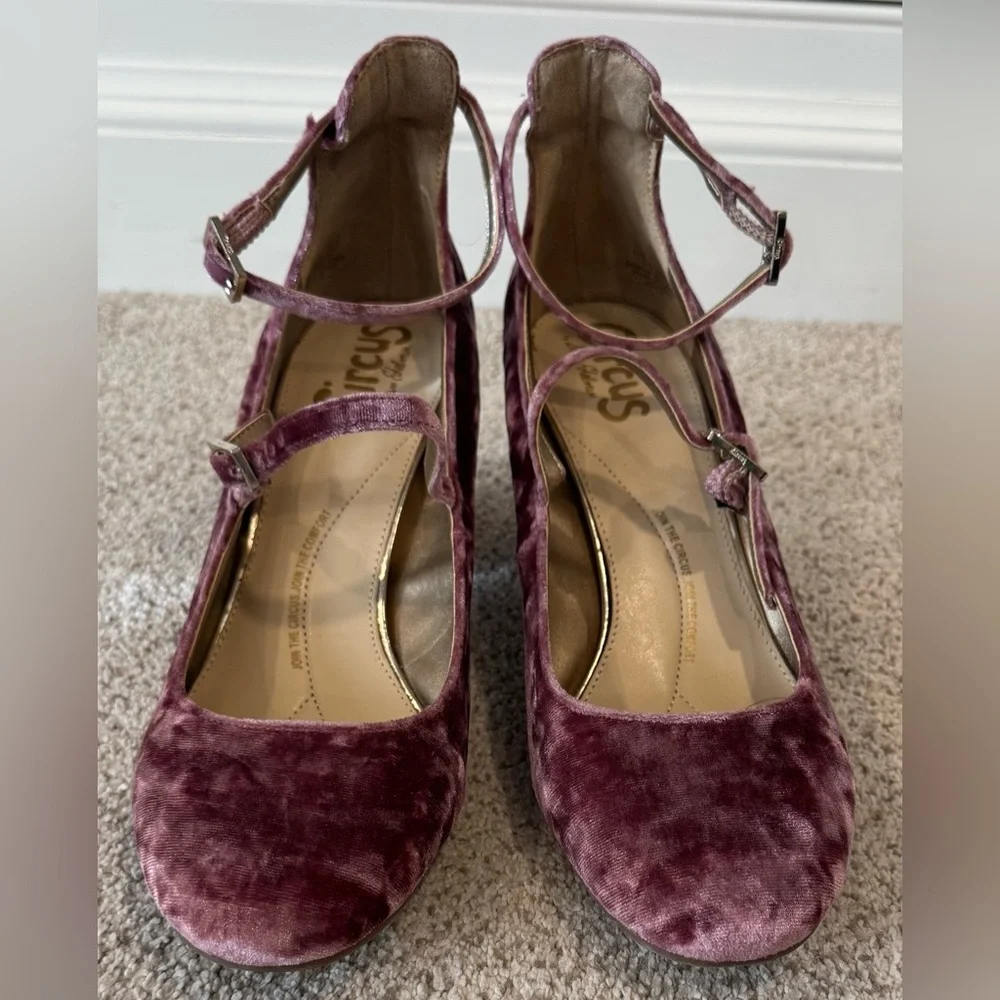 Circus by Sam Edelman Velvet Joyce Pumps Heels in Mauve Pink Mary Jane Shoes - Picture 3 of 12